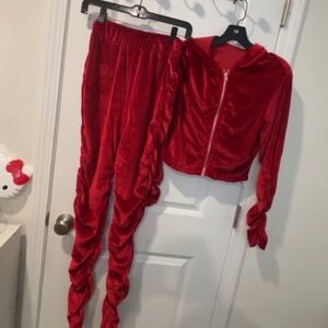Red Velour Women's Tracksuit